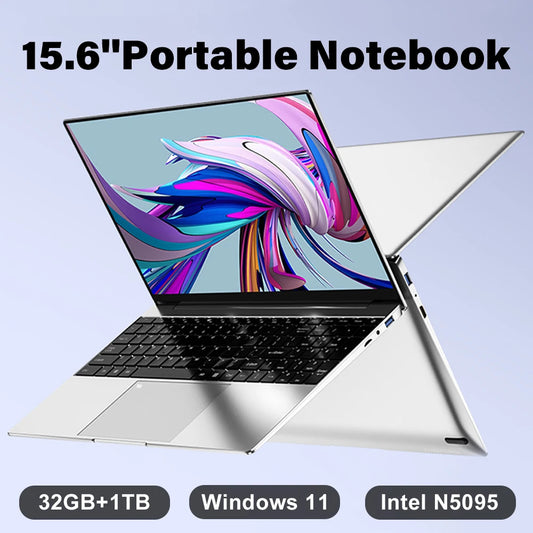 15.6"Laptop 32GB+2TB Intel Celeron N5095 Windows 11 notebook Backlit Keyboard Fingerprint Unlock Computer Office Study gamer PC