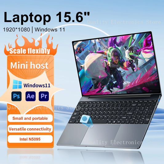 15.6 Inch 16/32GB Laptop 2TB SSD Windows 11 Pro Notebook Intel Celeron N5095 Office Computer Backlit with Fingerprint 5G WiFI BT
